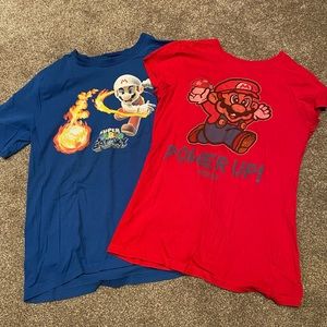 Two Vintage Mario T-Shirts Red & Blue M & L Nintendo Official 2010 Galaxy Tees